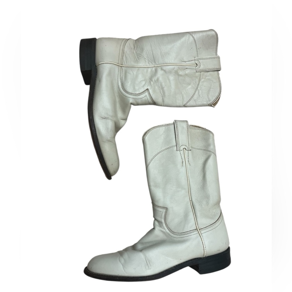 Justin Boots cream Roper Pull On Cowboy Boots Size 6 L3713 vintage 90’s - Picture 5 of 9